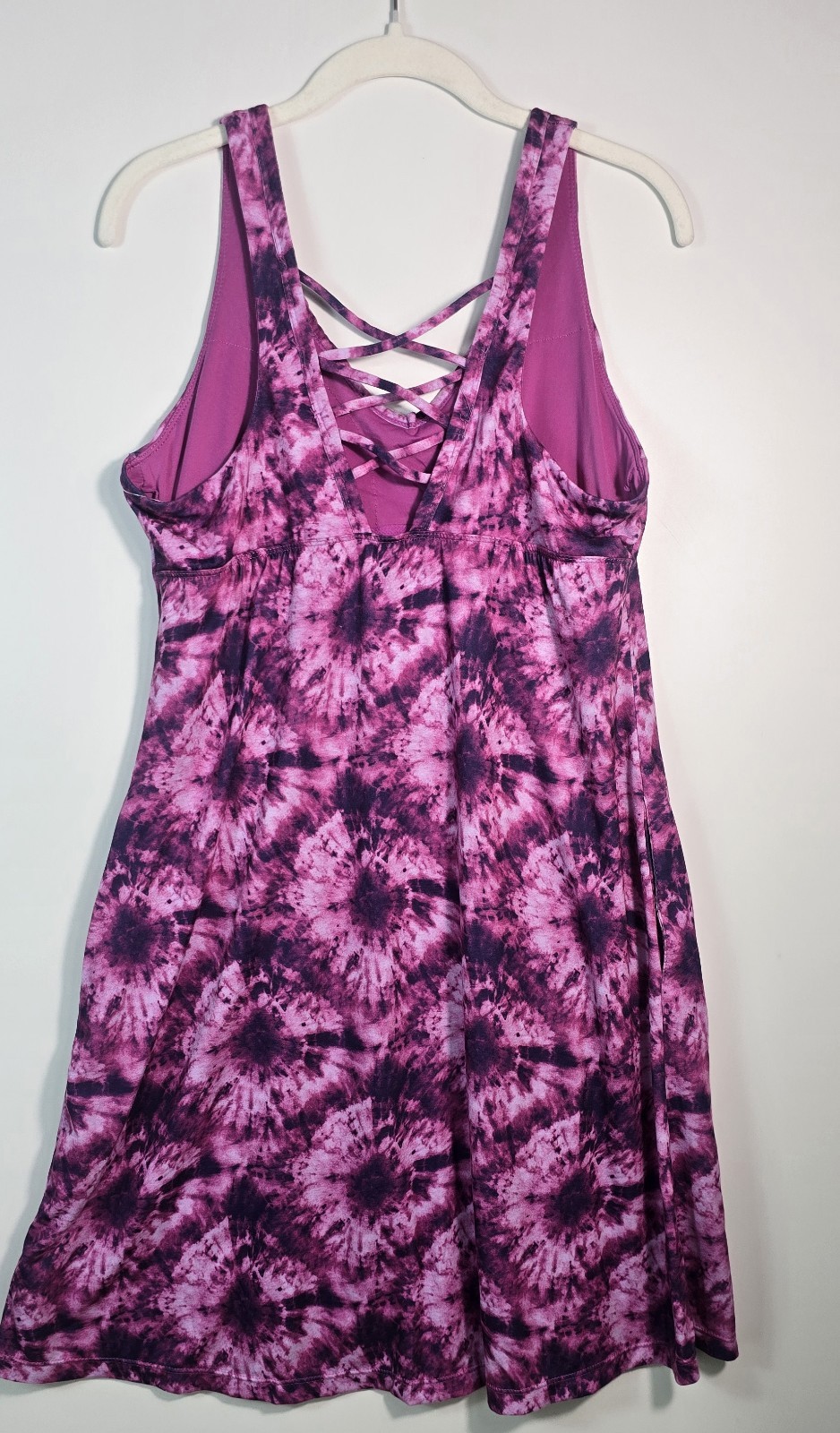 ZeroXposur Purple Gray Tie Dye V-Neck Sleeveless A-Line Dress Pockets L/G