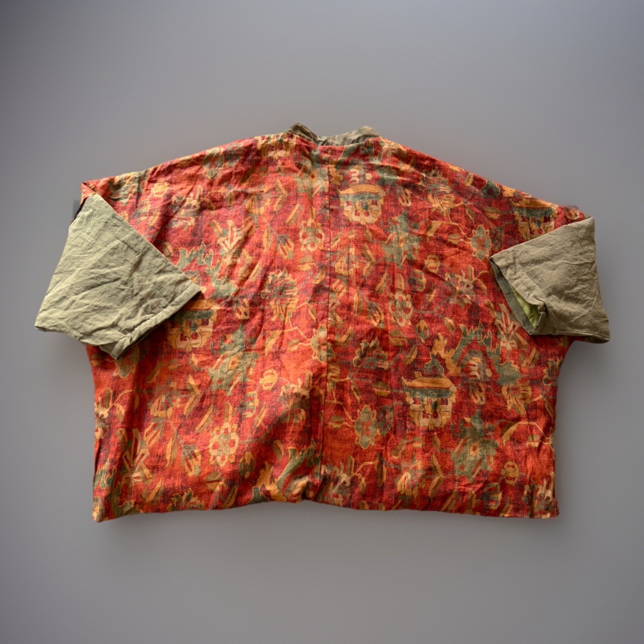 Quilted Jacket Cotton Vintage Floral Pattern Pockets Oriental Boho One Size