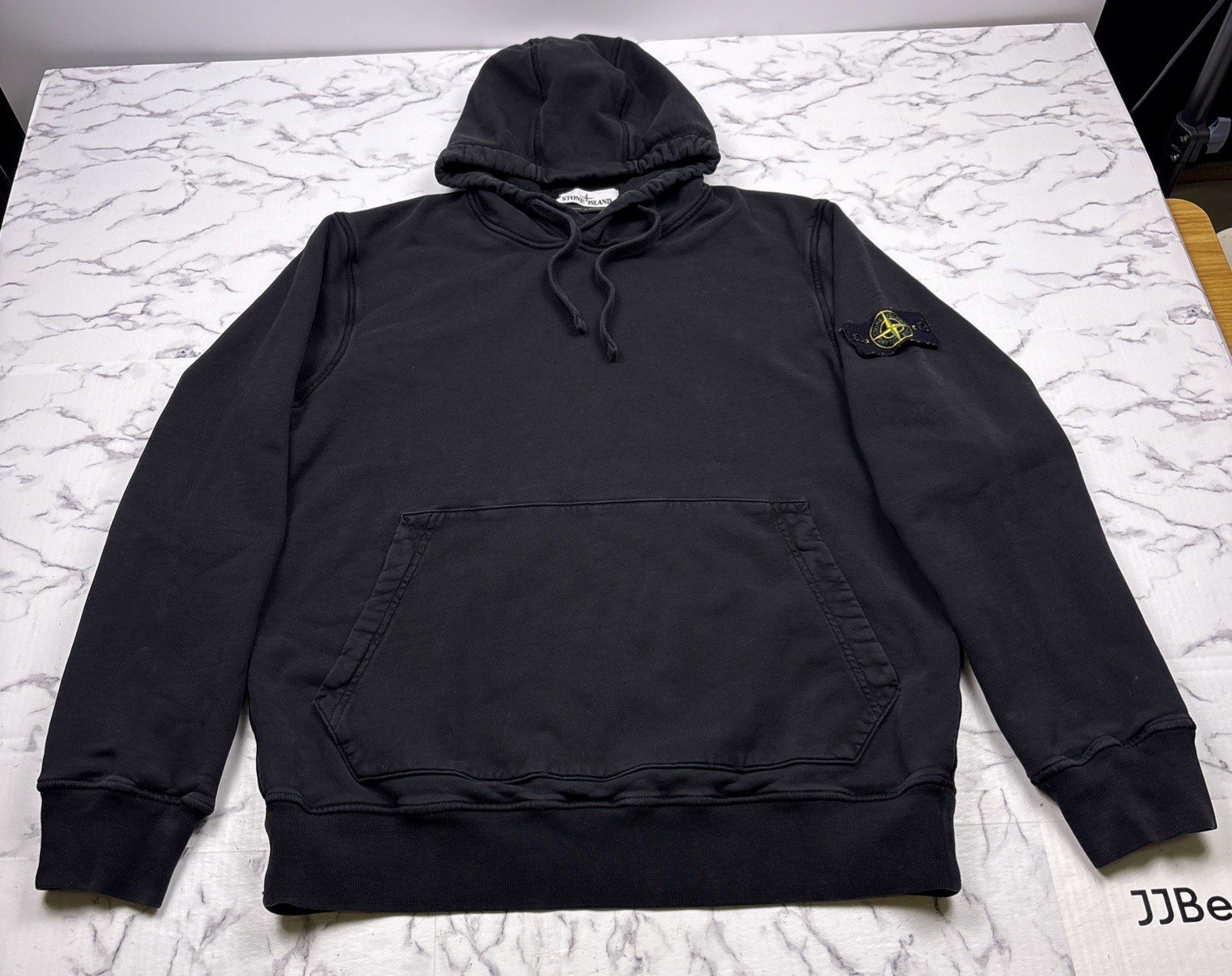 Stone Island Black Hoodie Pullover Classic Sweatshirt Logo Patch Men’s Sz XL