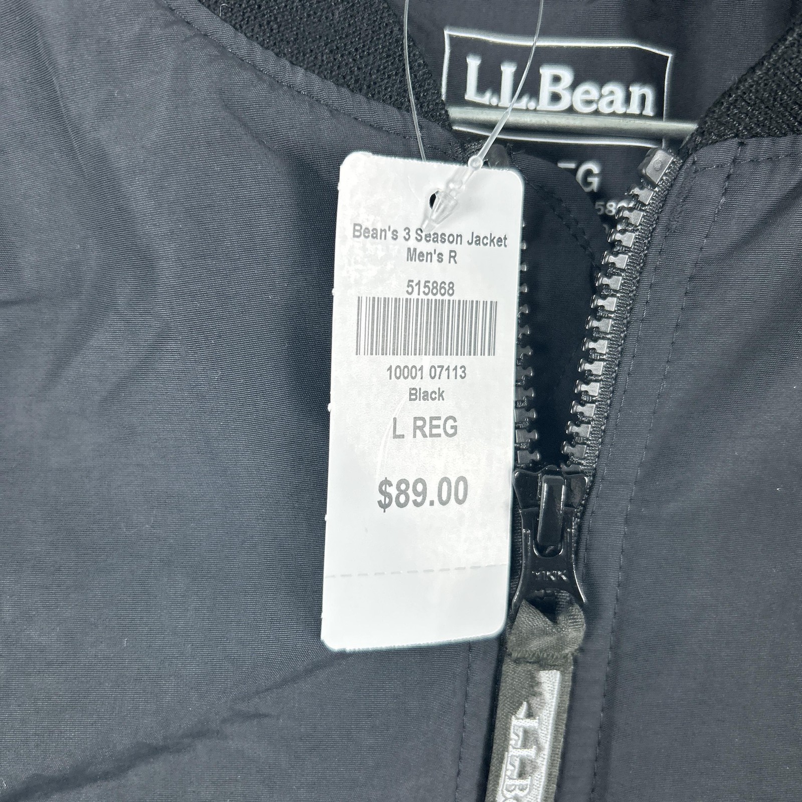 LL Bean Bean’s 3 Season Jacket Mens Large Black Nylon Bomber Full Zip Lined