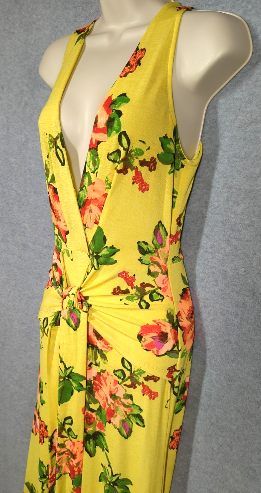 Vtg Maxi Dress S Form Fitting Yellow Lime Old Hollywood Style Sexy Heat Wave
