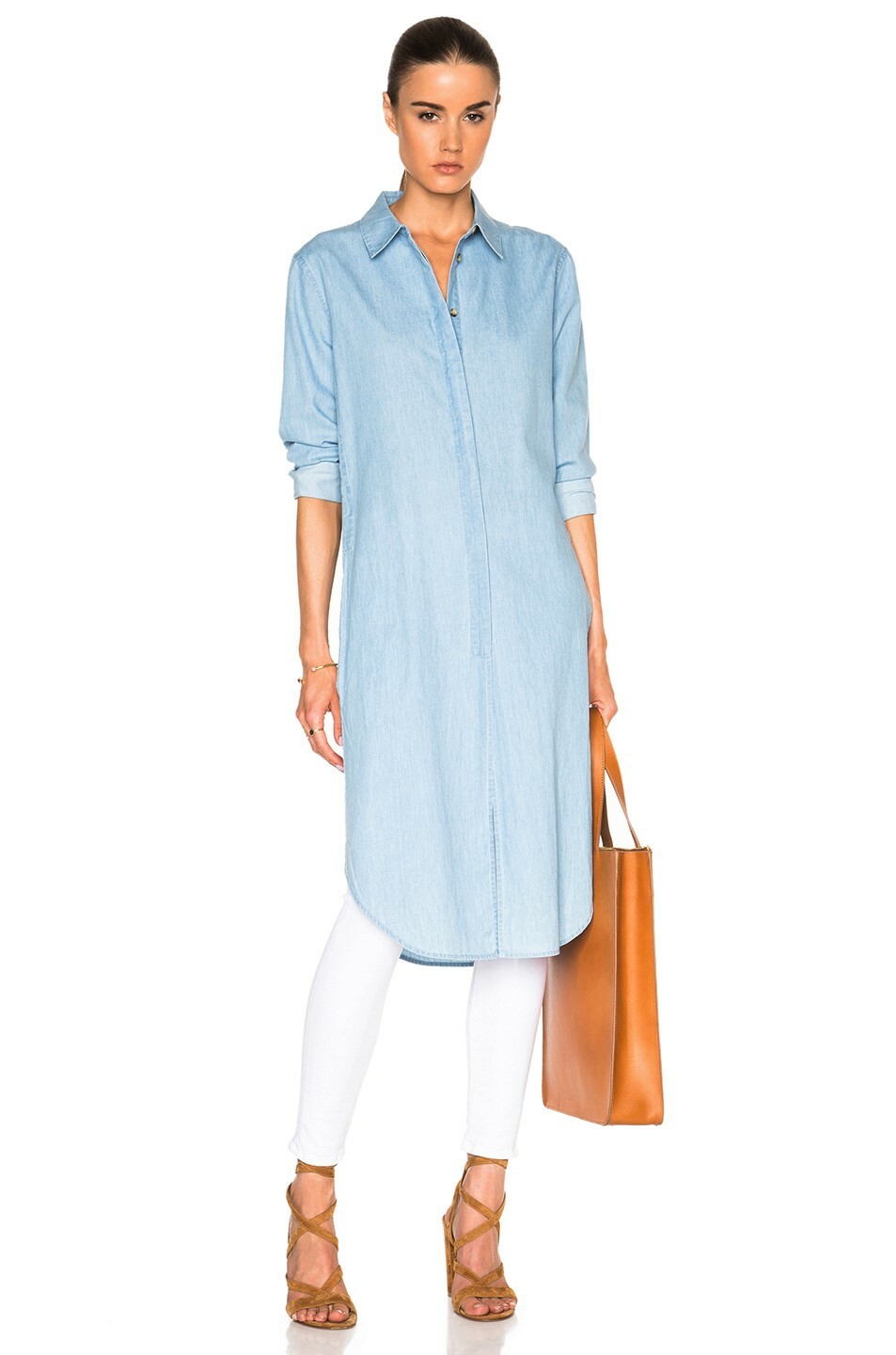 NWT Equipment Pascal Tunic Shirt Dress Sky Blue Chambray Size XS $258