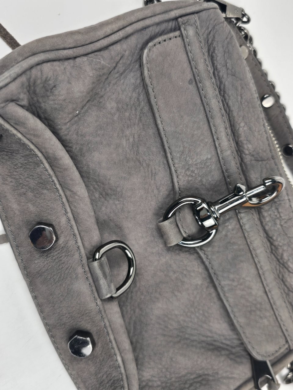 Rebecca Minkoff Mini MAC Crossbody Bag Gray Leather Gunmetal Chain Tassel