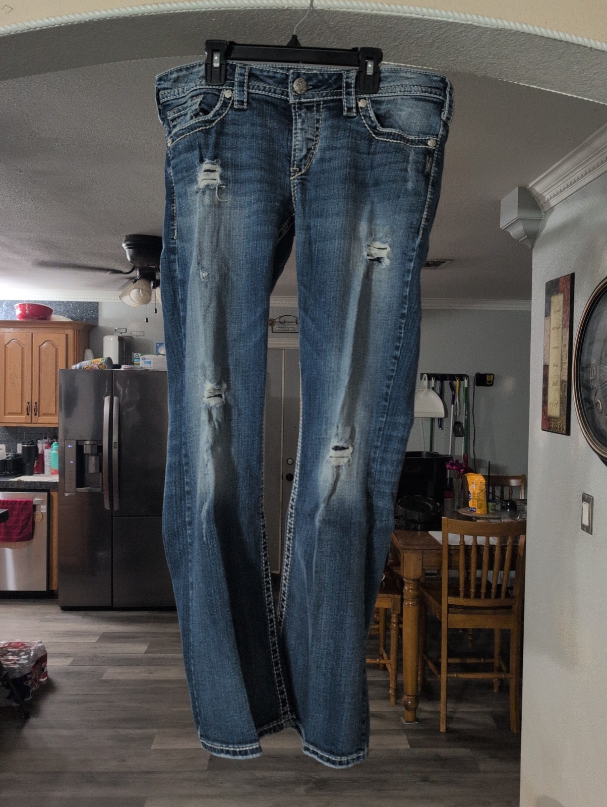 Silver Pioneer JEANS Womens Size 32×31 Whisker DENIM Pocket FLAP Bootcut Western