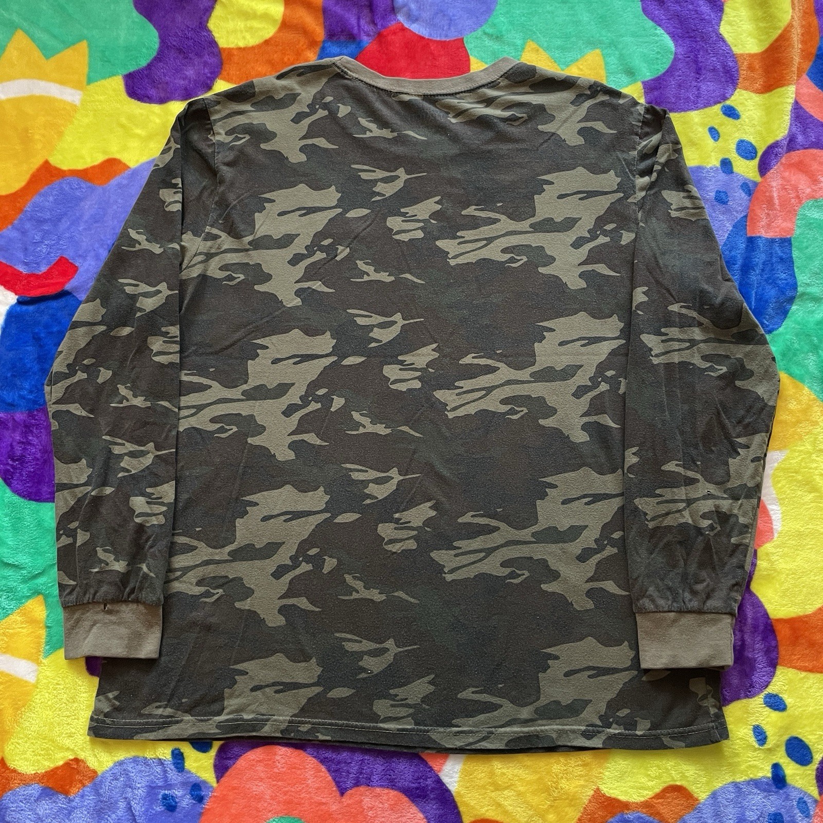 Camouflage Long Sleeve Ringer T-Shirt Men’s 2XL Camo Outdoors Fishing Camping