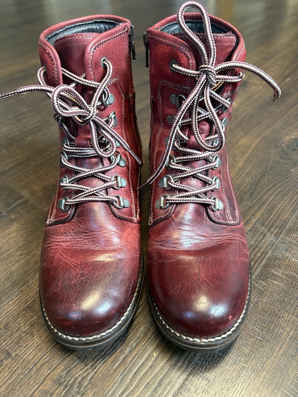 Taos Ringer Womens Red/Burgundy Leather LaceUp Side Zip Ankle Combat Boots 8/8.5