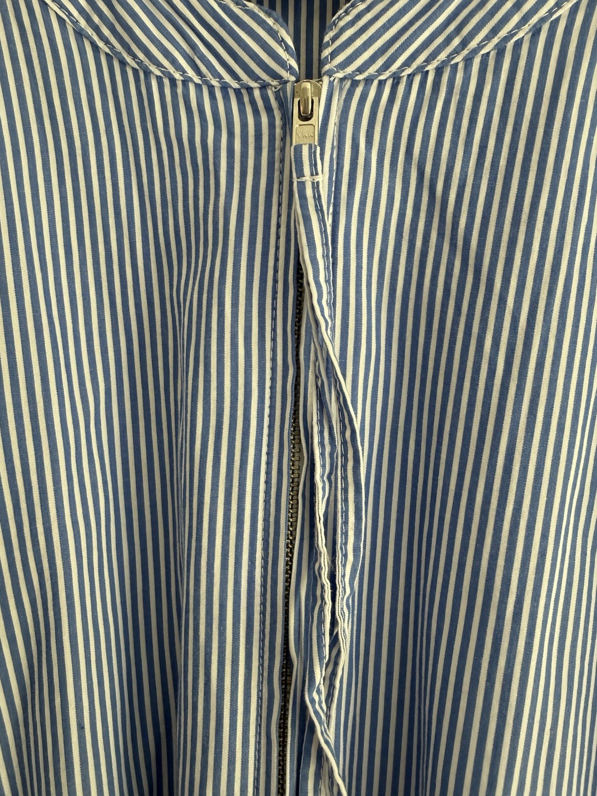 Free Assembly Blue/White Striped Zip Midi Dress Drawstring Pockets M NWOT