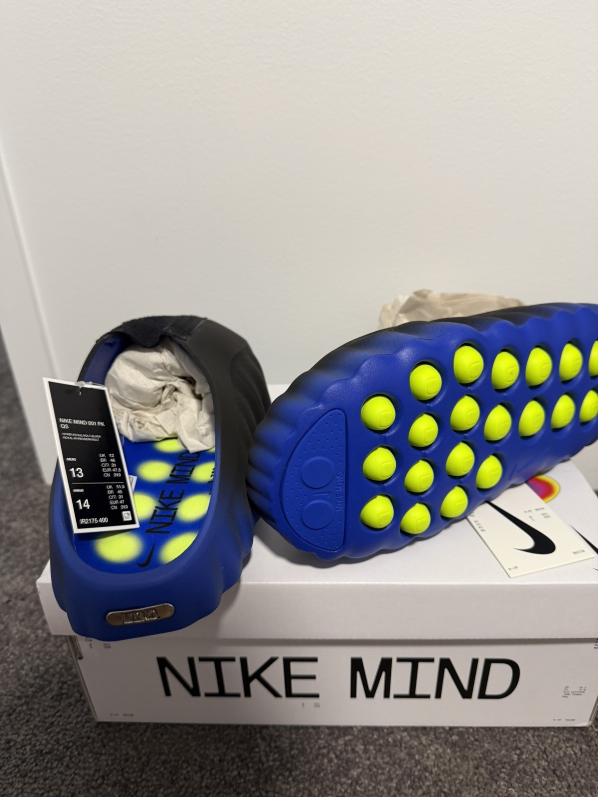 Mens US13-Nike Mind 001 FlyKnit QS – Hyper Royal/Volt Black Brand New Fast Ship