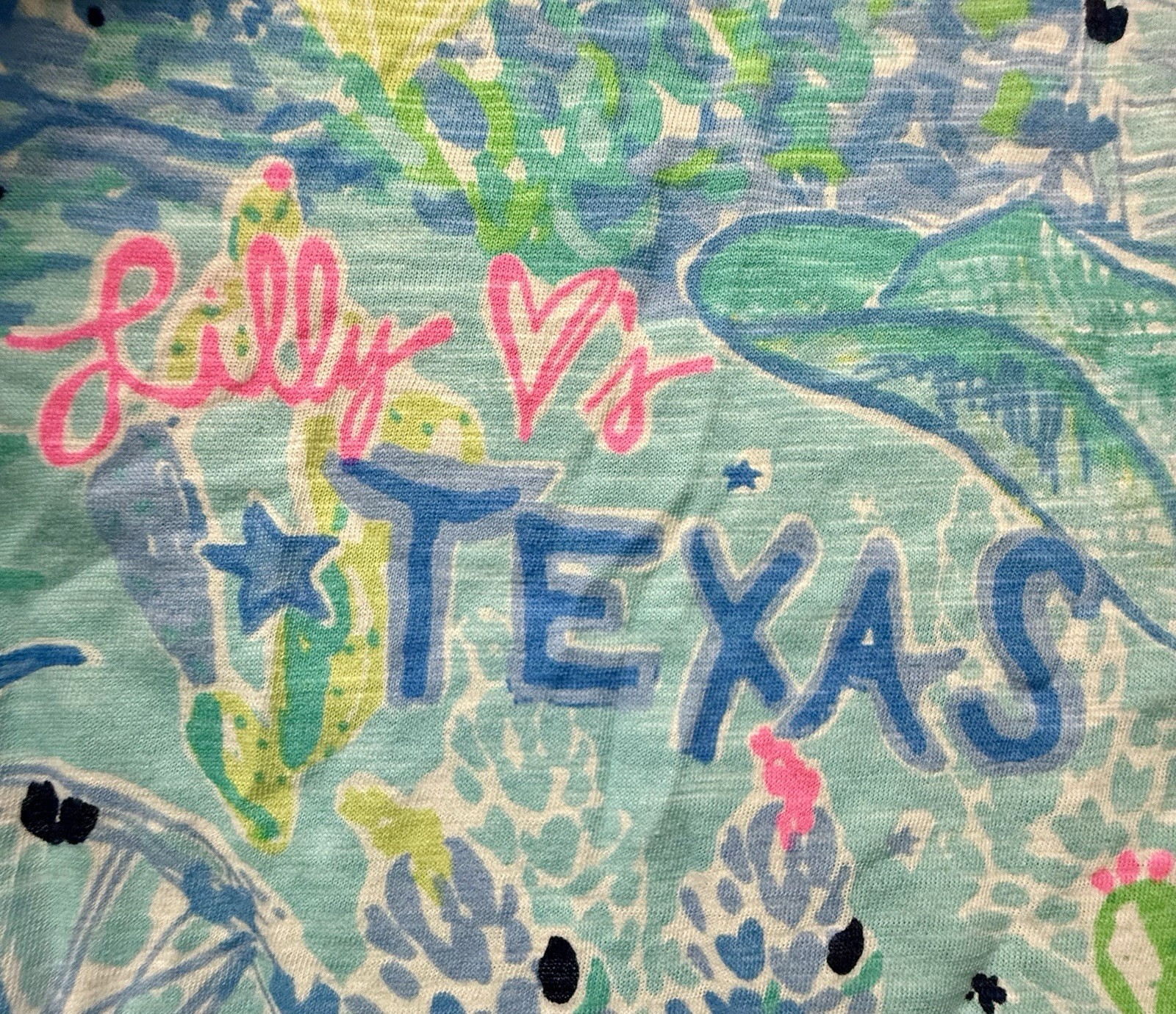 NWOT Lilly Pulitzer Etta V Neck Top L Lilly Loves Texas Destination Print
