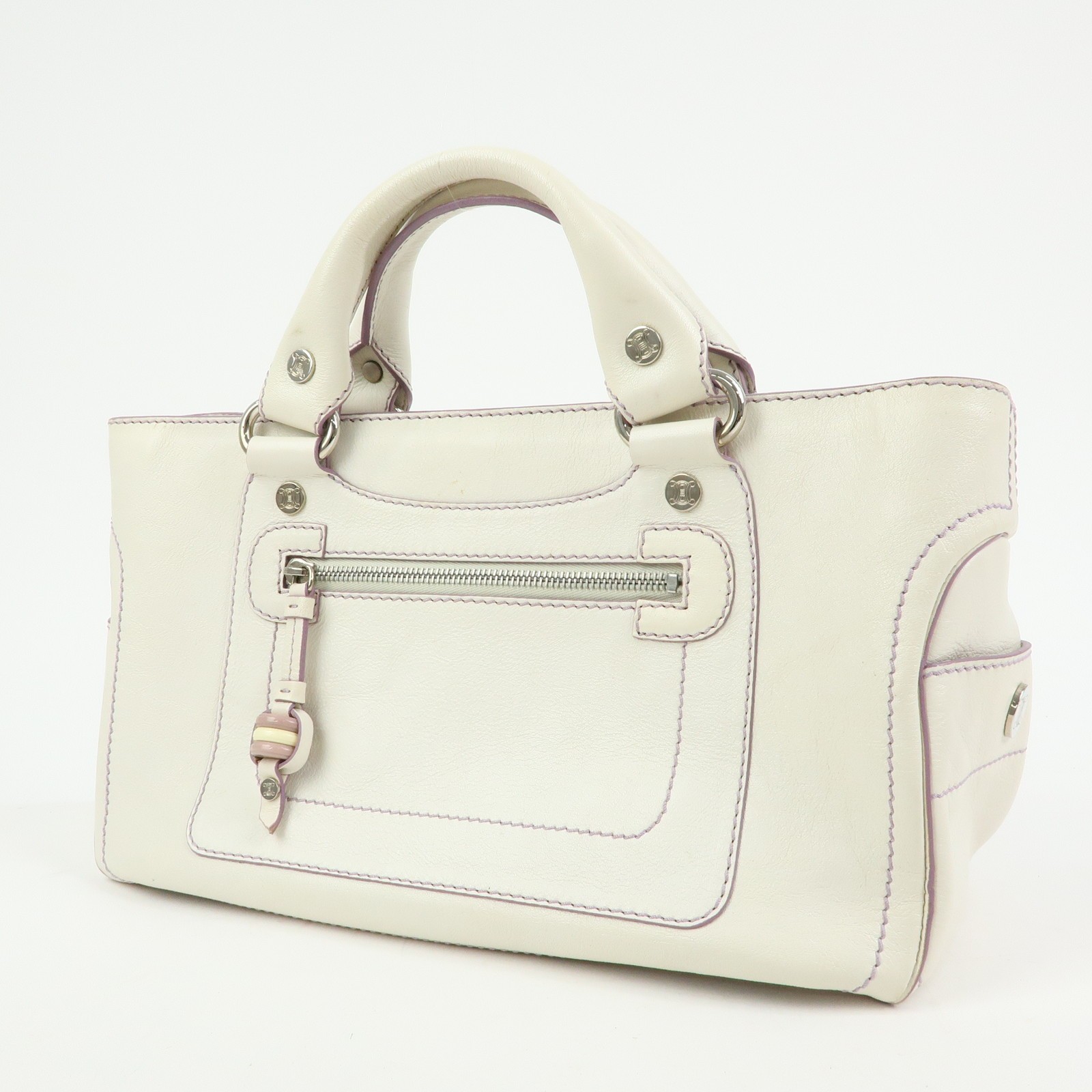 CELINE Macadam Leather Boogie Bag Hand Bag Tote Bag White Purple Auth Used F/S