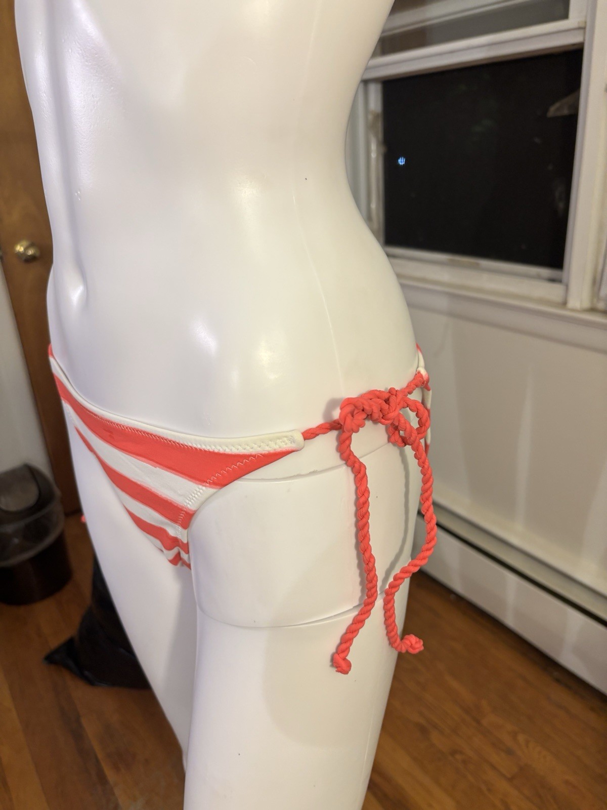 Women’s Pink/White Striped Tie-Side Bikini Swimsuit Bottom Size M
