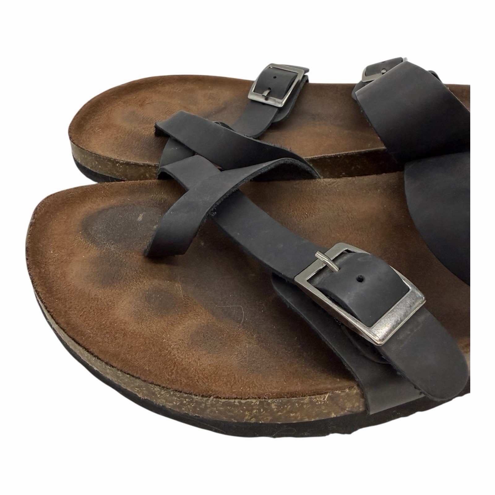 Mountain Sole Easy Slip-On Two Loop Design Leather Black Sandals Women’s Size 9