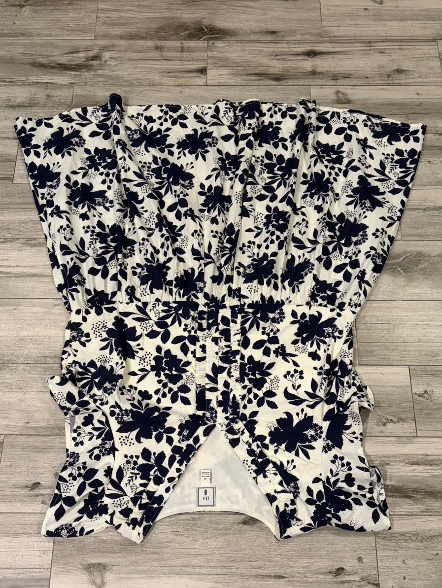 NWT LEA Cotton Boho Black Ivory Floral Flare Sleeve Midi Dress Size 3X Pockets