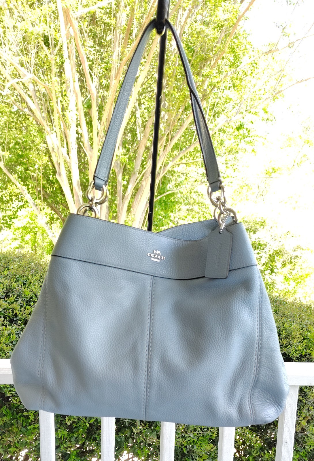 Coach MEDIUM F28987 Lexy Dusty Blue Triple Compartment Leather Shoulder Bag