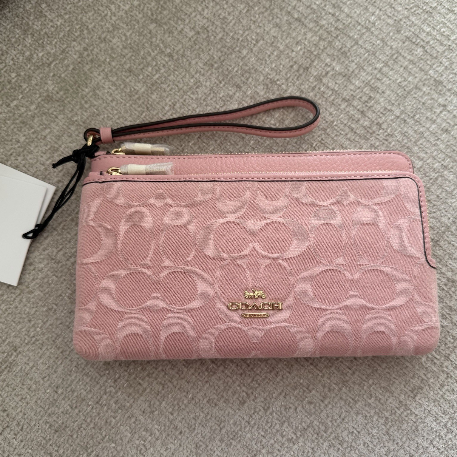 Coach Pink Denim Double zip Wallet Pouch with Wrist Strap