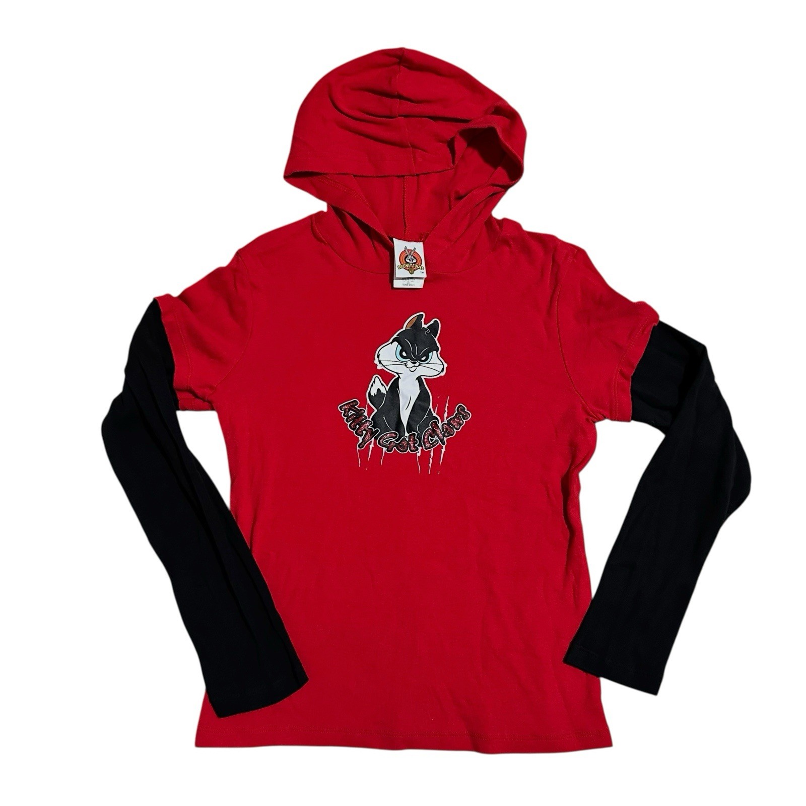 Vintage Looney Tunes Petunia Pussycat Claws Hooded Raglan Tee Junior 15 Women 10