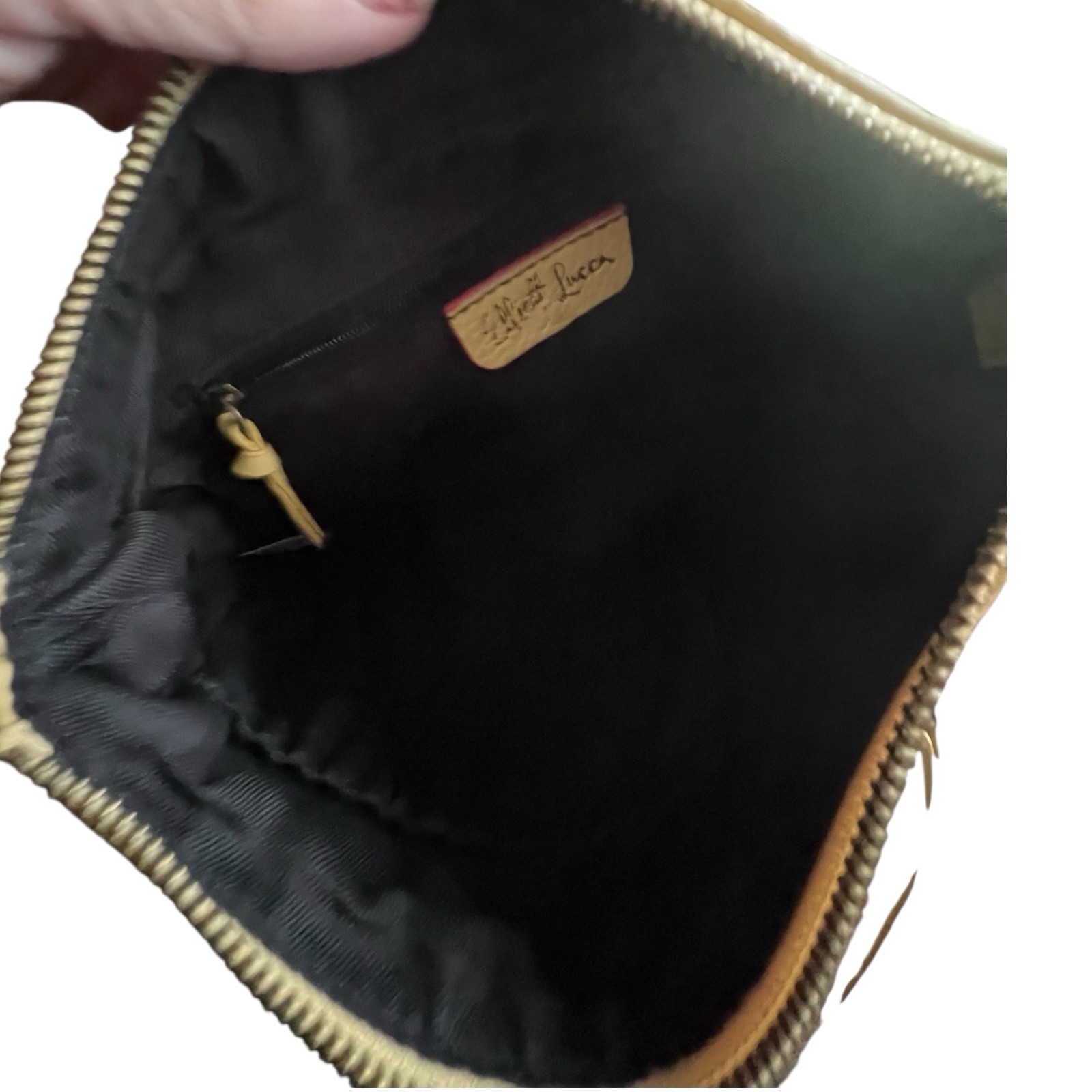 Elliott Lucca Pebbled Leather Buttery mustard color Crossbody Handbag.