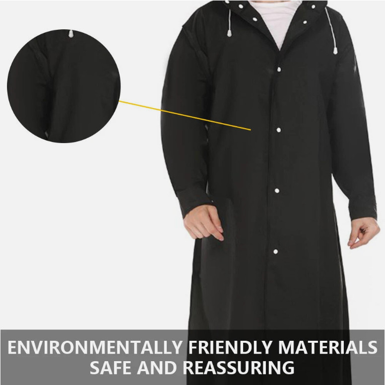 Men Waterproof Long Raincoat Black Hooded Trench Jacket Outdoor Hiking Rain Coat