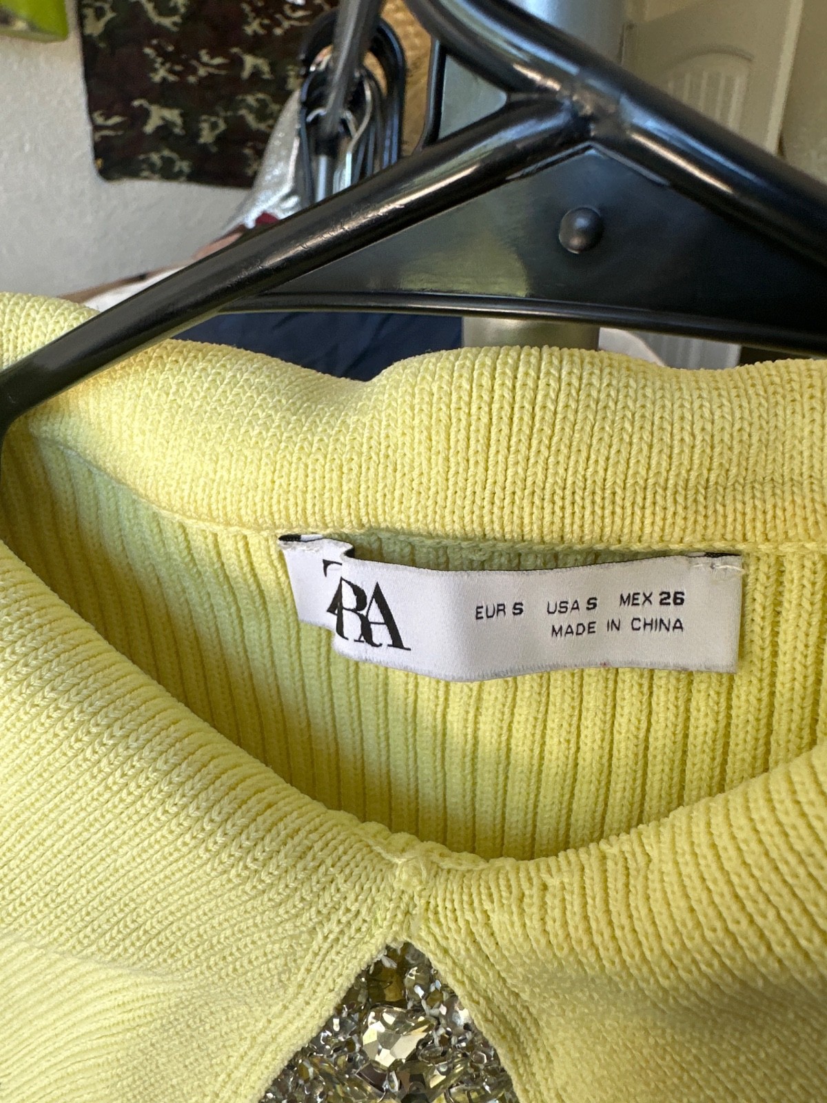 Zara top jeweld collar small yellow/green