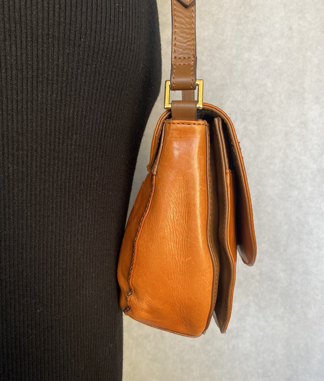 TIGNANELLO Loredo Burnt Orange & Brown Leather Crossbody Saddle Bag Purse