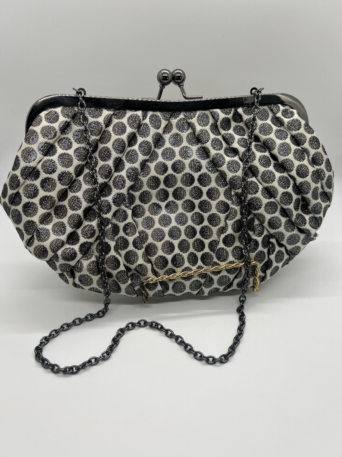 Kate Landry Evening Clutch Silver Metallic Polka Dots Silver Short Chain