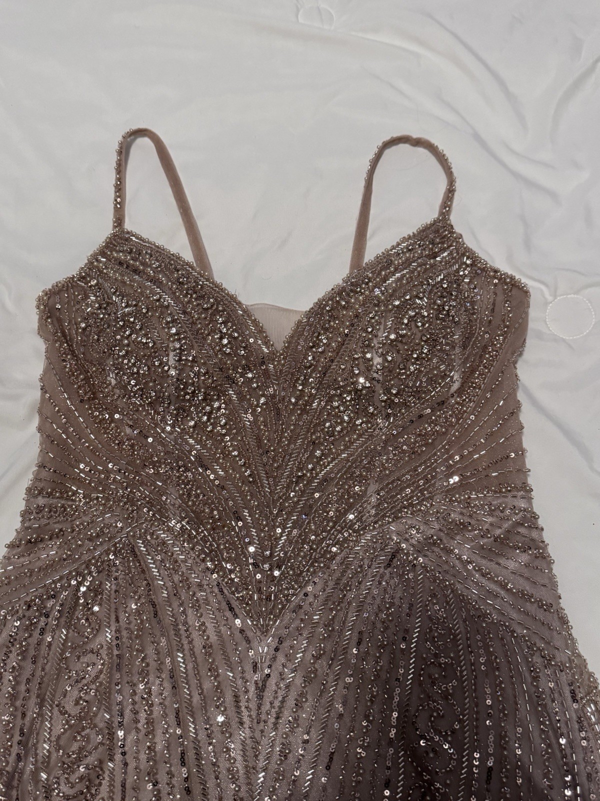 Ladivine by Cinderella Divine Champagne Beaded Sequin Mesh Gown Dress Size 12P
