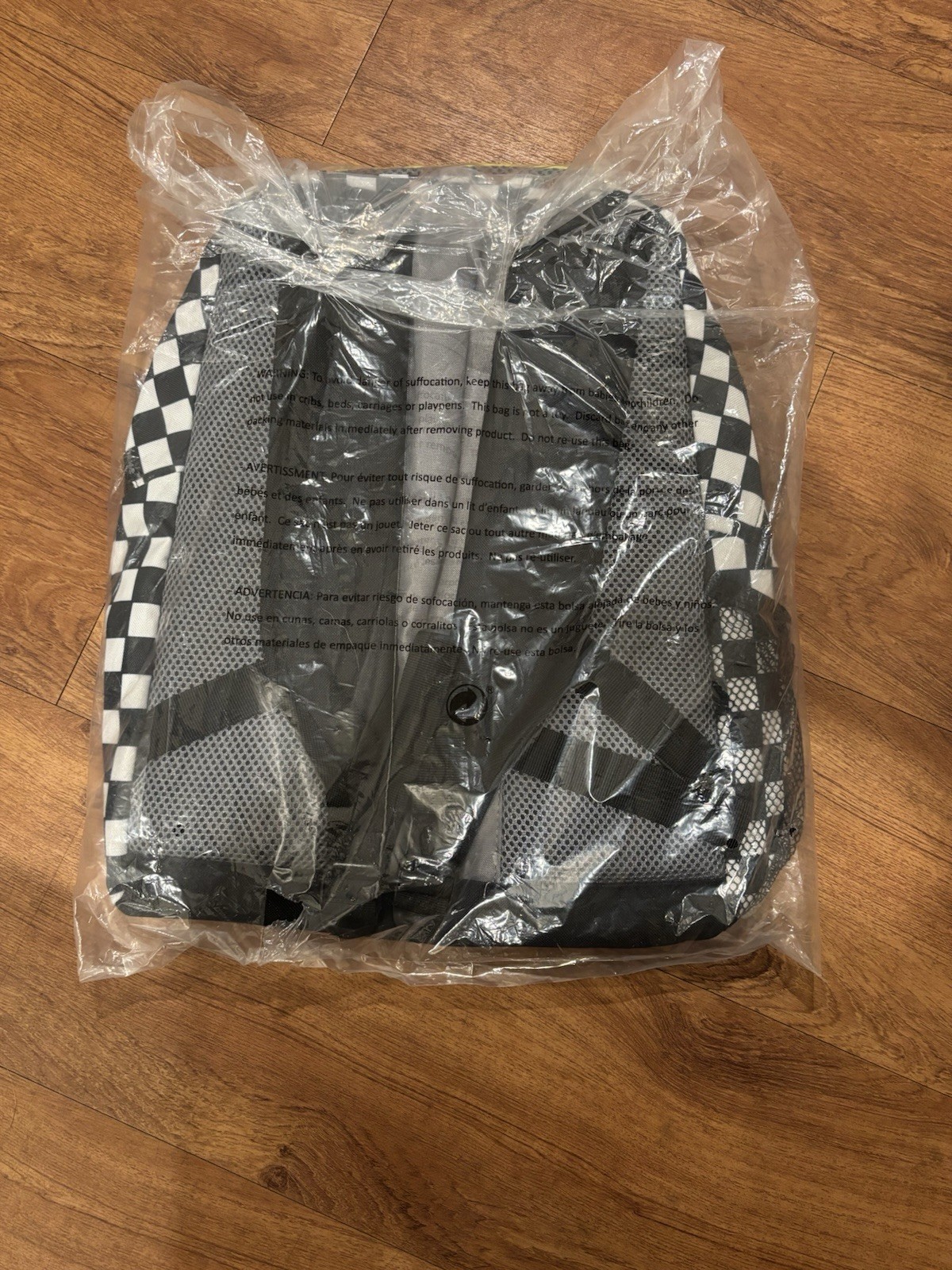 Black & White Checkered Backpack, Zip Closure, Medium Unisex, Pockets Strap