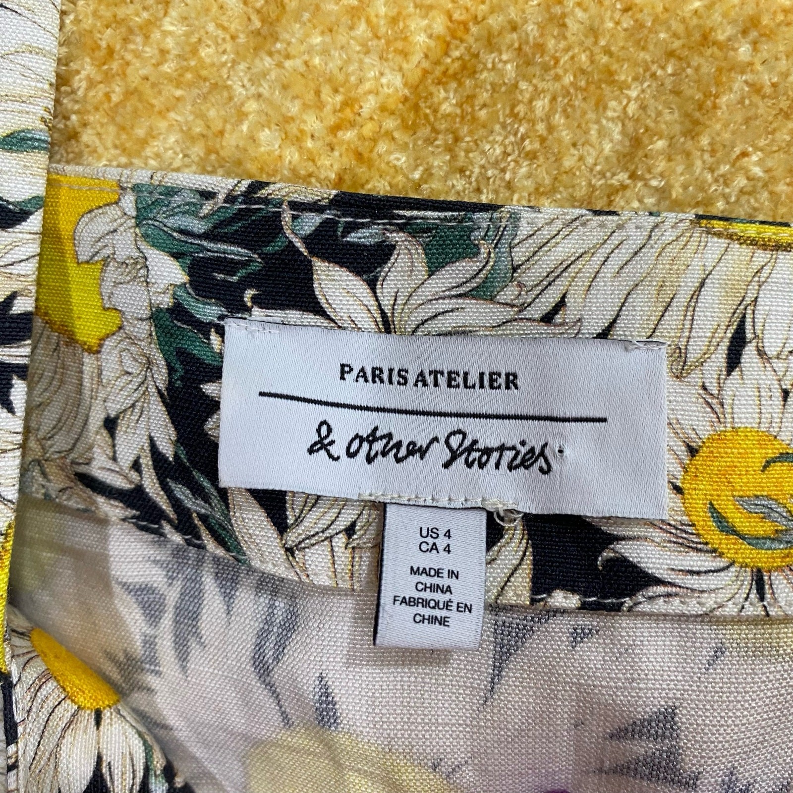 & Other Stories Sunflower Crop Top Linen Blend Floral Summer US 4