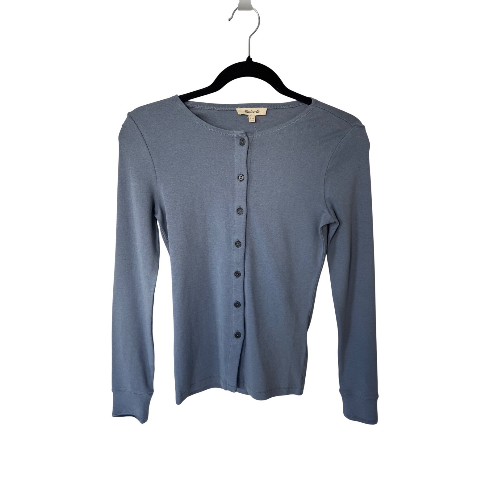 Madewell Womens XXS Blue Grey Button Front Long Sleeve Crew Neck Top NT933 NEW