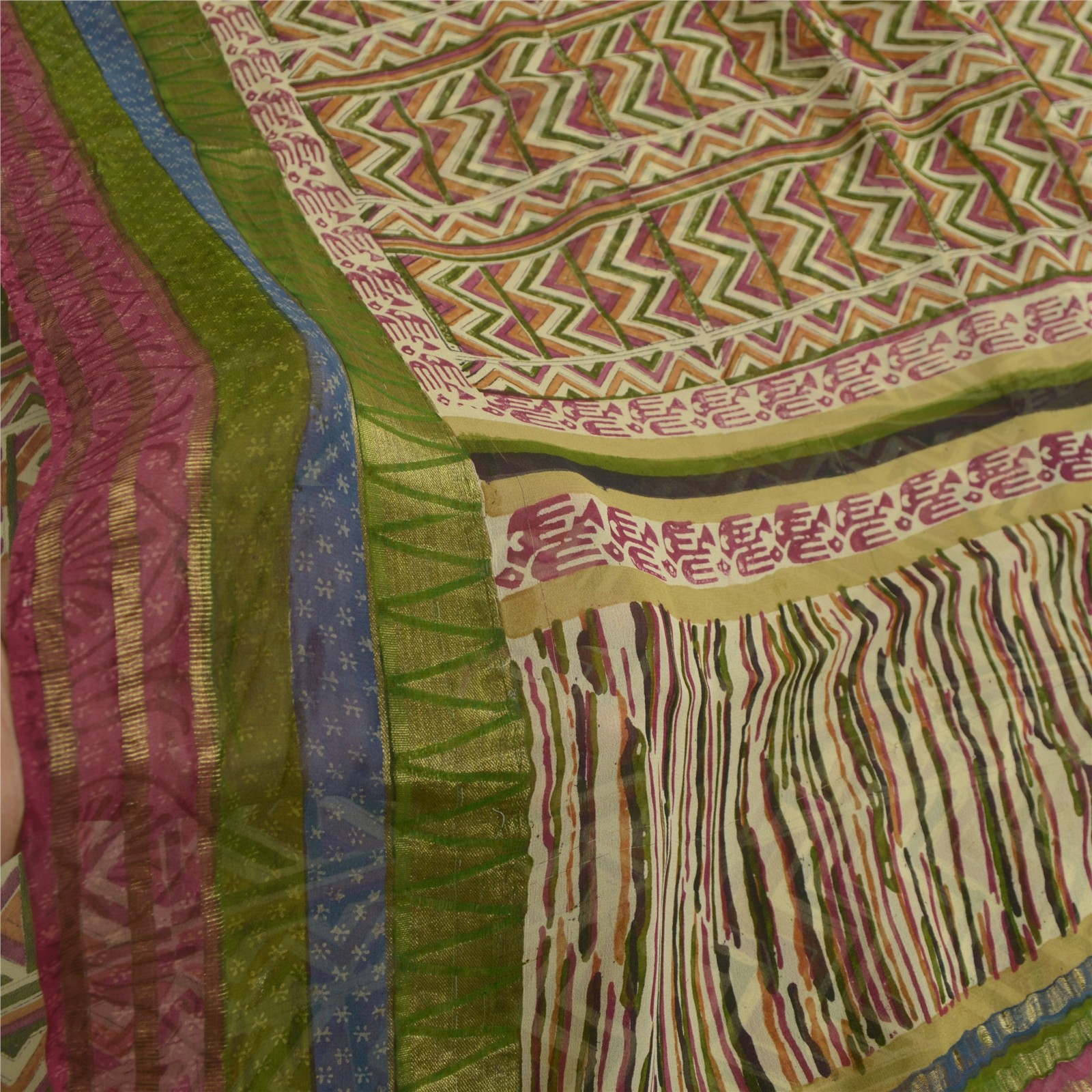 Sanskriti Vintage Indian Sari Pure Georgette Printed Fabric 5Yd Craft Sarees