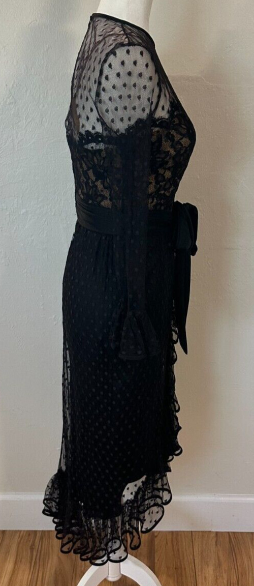 Vintage 60s Jack Bryan Illusion Lace Polka Dot Tulle Flouncy Cocktail Dress