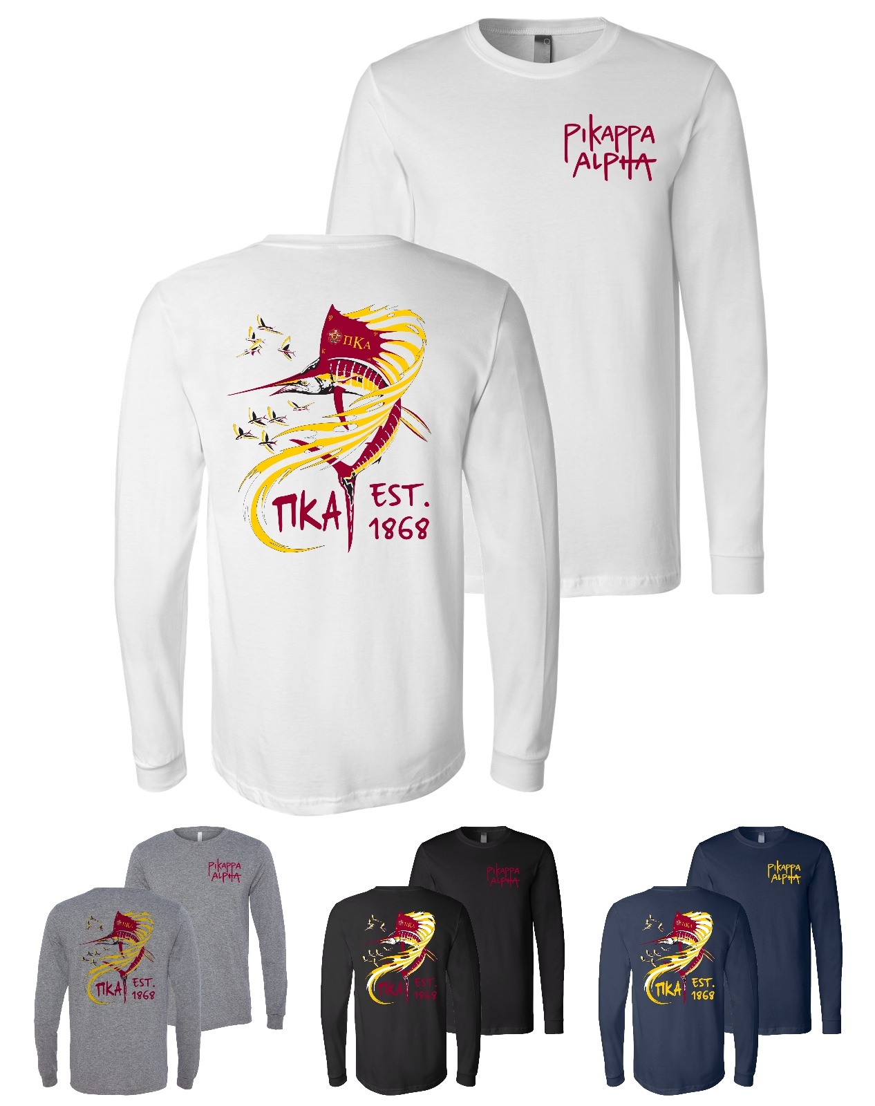 Pi Kappa Alpha Fraternity Bella + Canvas Long Sleeve Shirt Nautical Fish PIKE