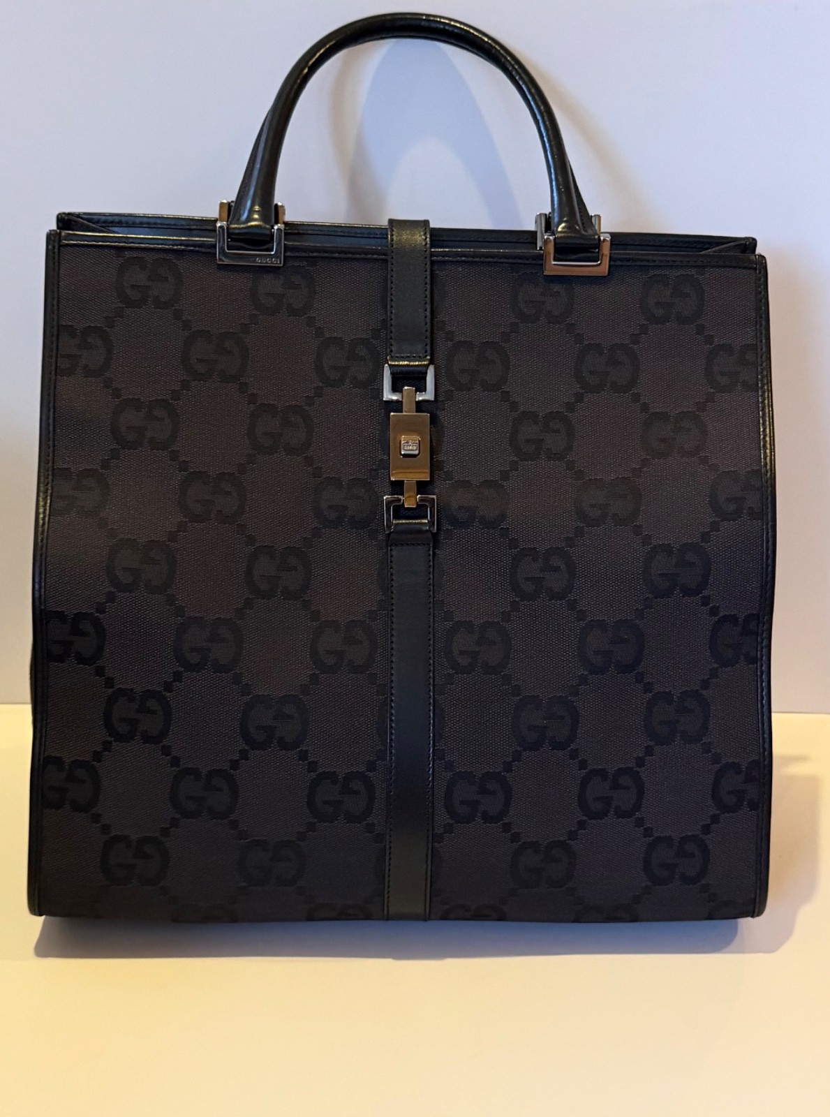 Vintage Gucci Jackie GG Canvas Top Handle tote- Black monogram- Pristine Con.