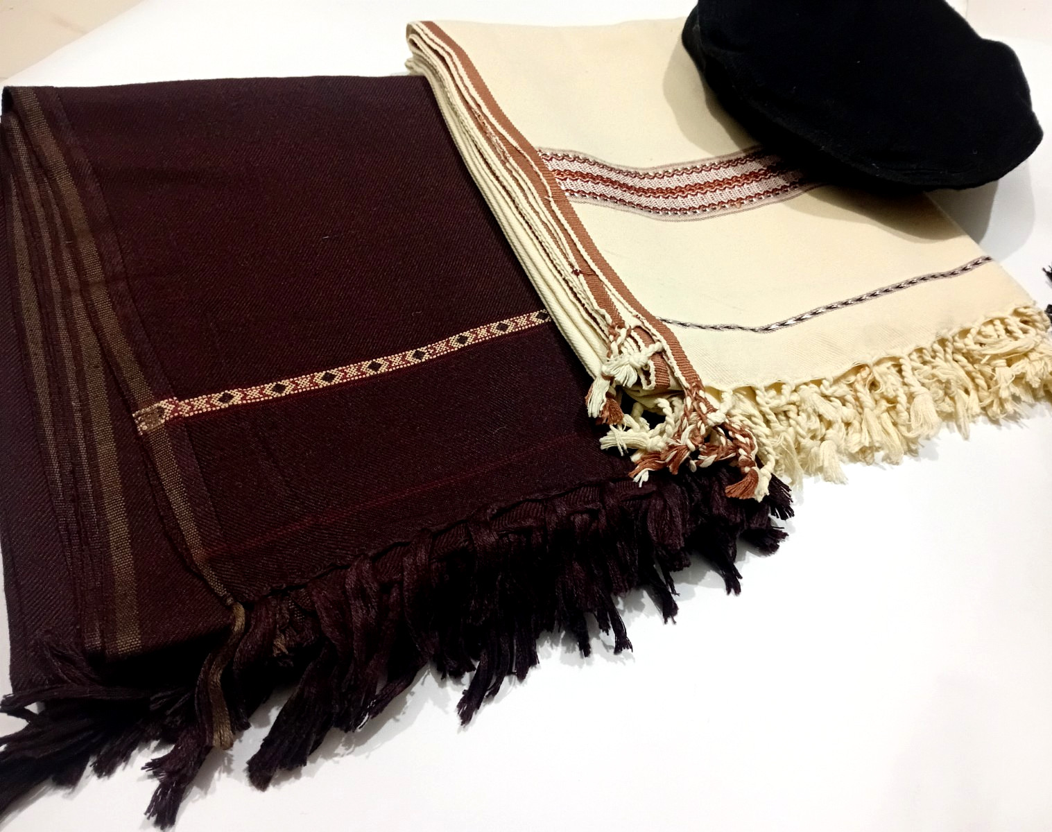 Afghan Chitrali Pakol Hat 100% Wool + 2 Handmade Tribal Shawls