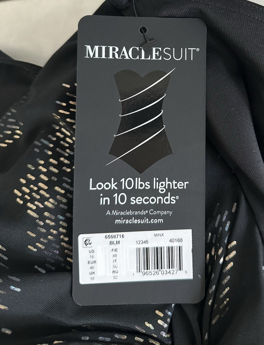 NWT MIRACLESUIT Size 16 Iridium Minx Black One-Piece Slimming Swimsuit $188