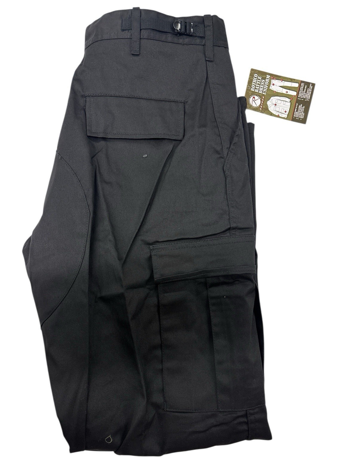 Rothco 7971 Unisex Black BDU Pants Military Style Button Fly Cargo Large NWT
