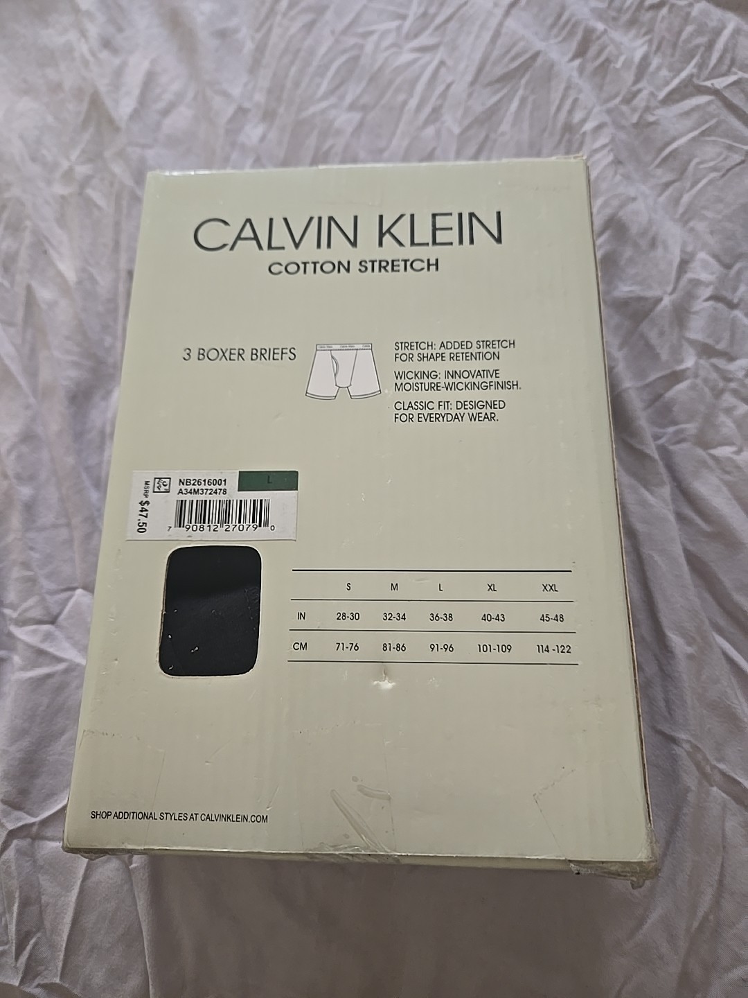 Calvin Klein Cotton Men’s Boxer Briefs in Black Size Large- Pack of 3