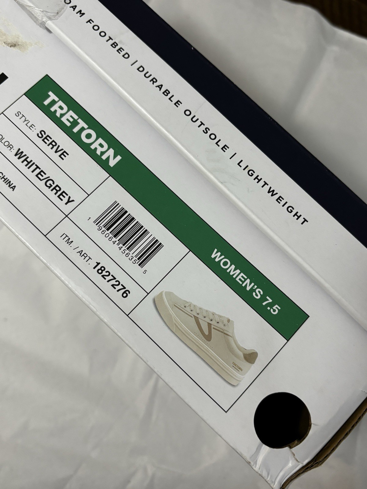 Tretorn Serve Memory Foam Footbed Sneakers Tennis Shoes White/Grey Size 7.5