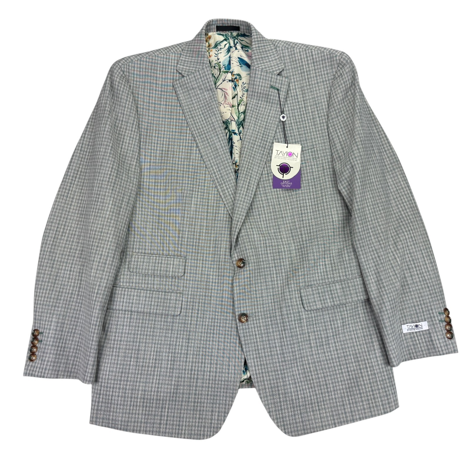 Tayion Mens Agordy Regular Fit Plaid Suit Jacket Gray Green 44R