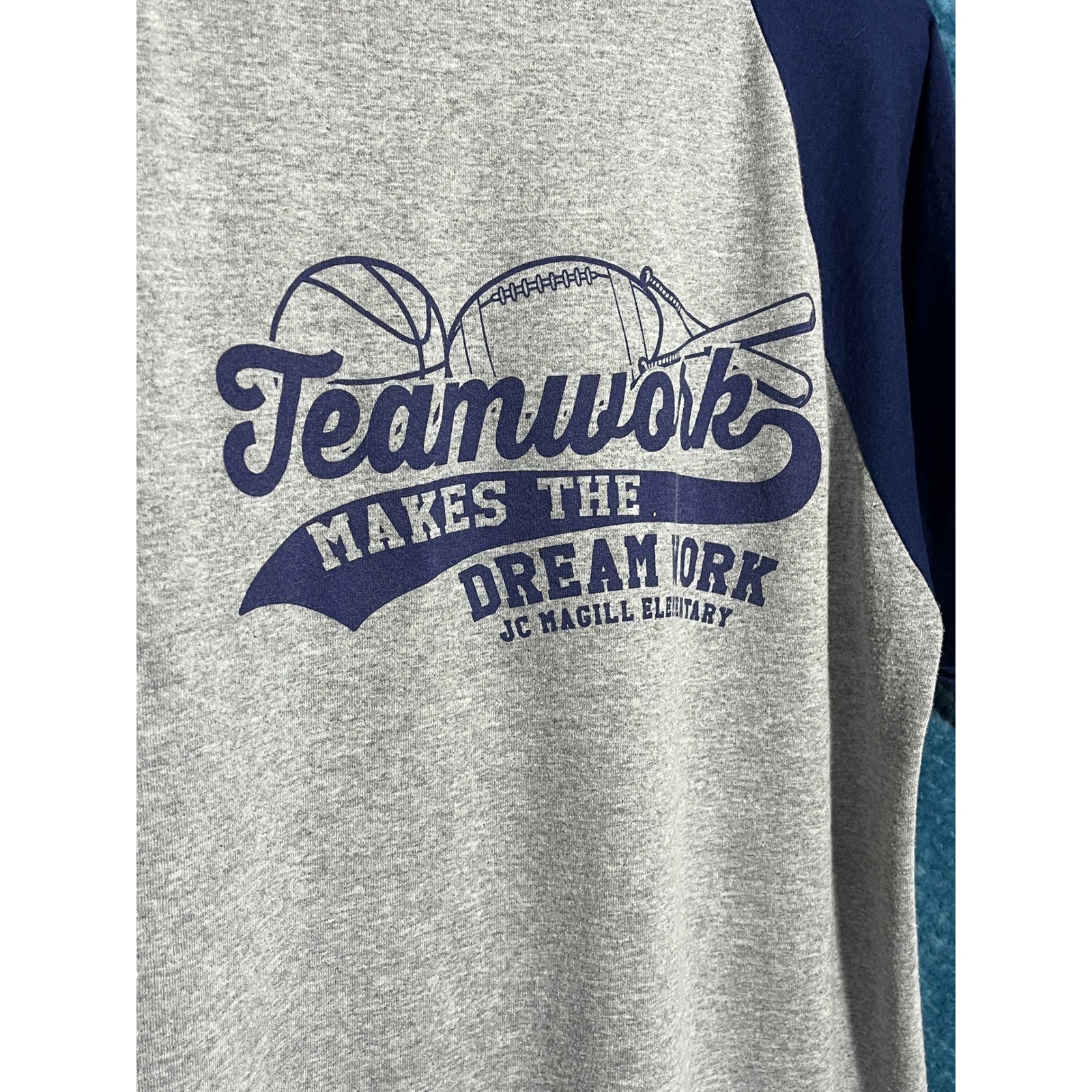 Augusta Sportswear Teamwork Makes The Dream Work Raglan Baseball Tee Gray Navy L