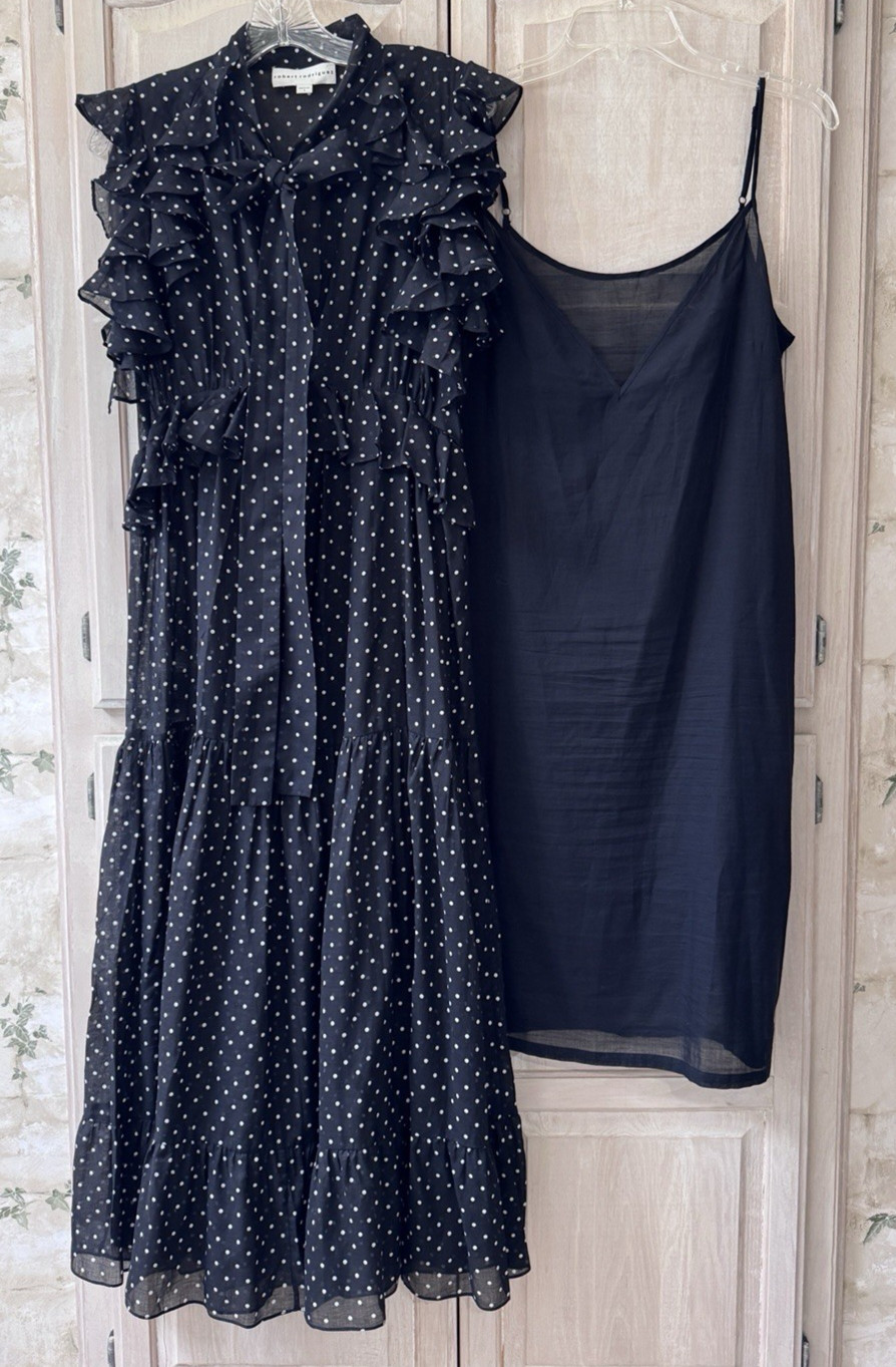 Robert Rodriguez 2-Piece Black & White Polka Dot Sheer Dress with Slip Size 6