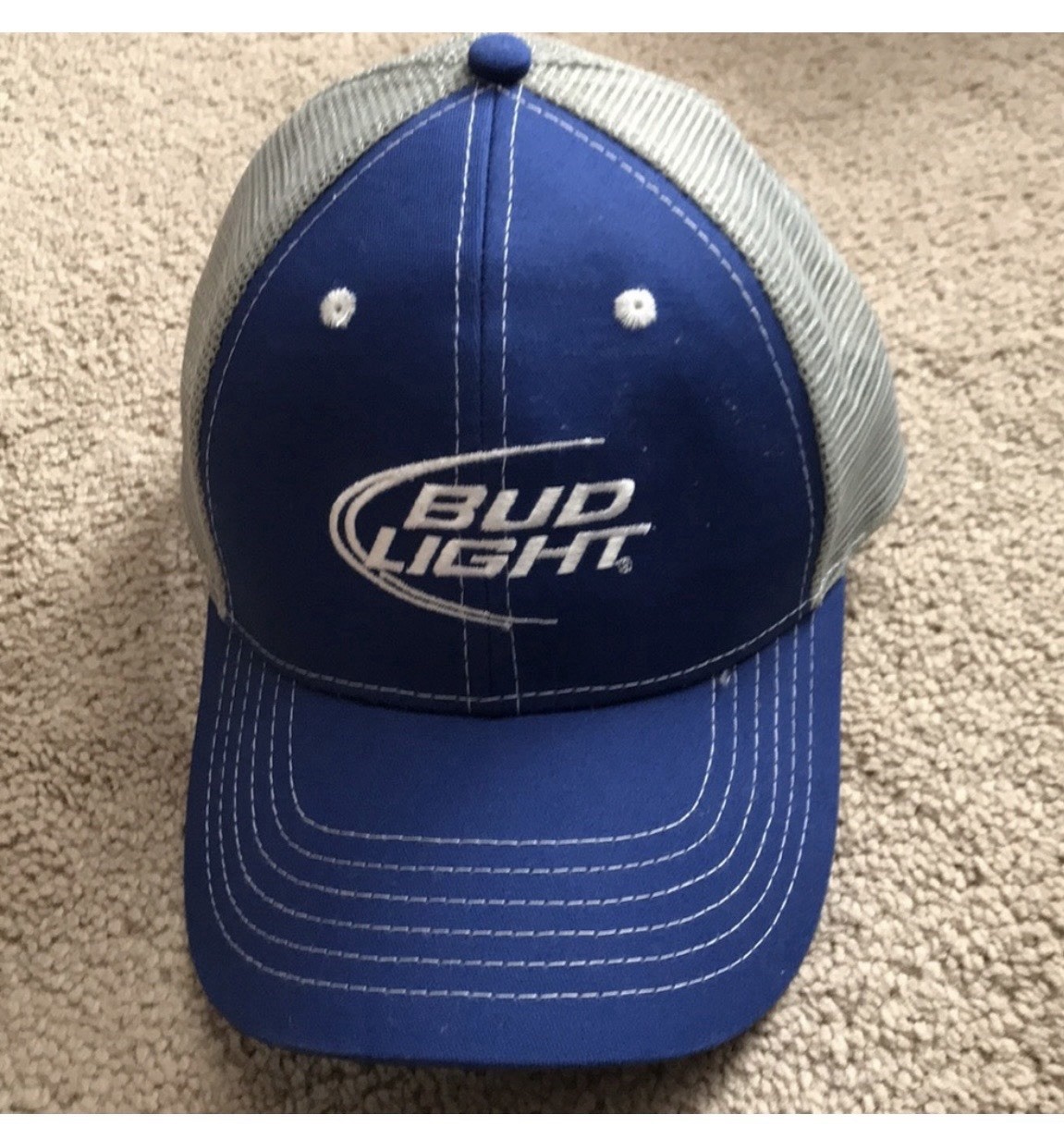 Bud Light Men’s Adjustable Blue and Grey Hat One Size Fits Most