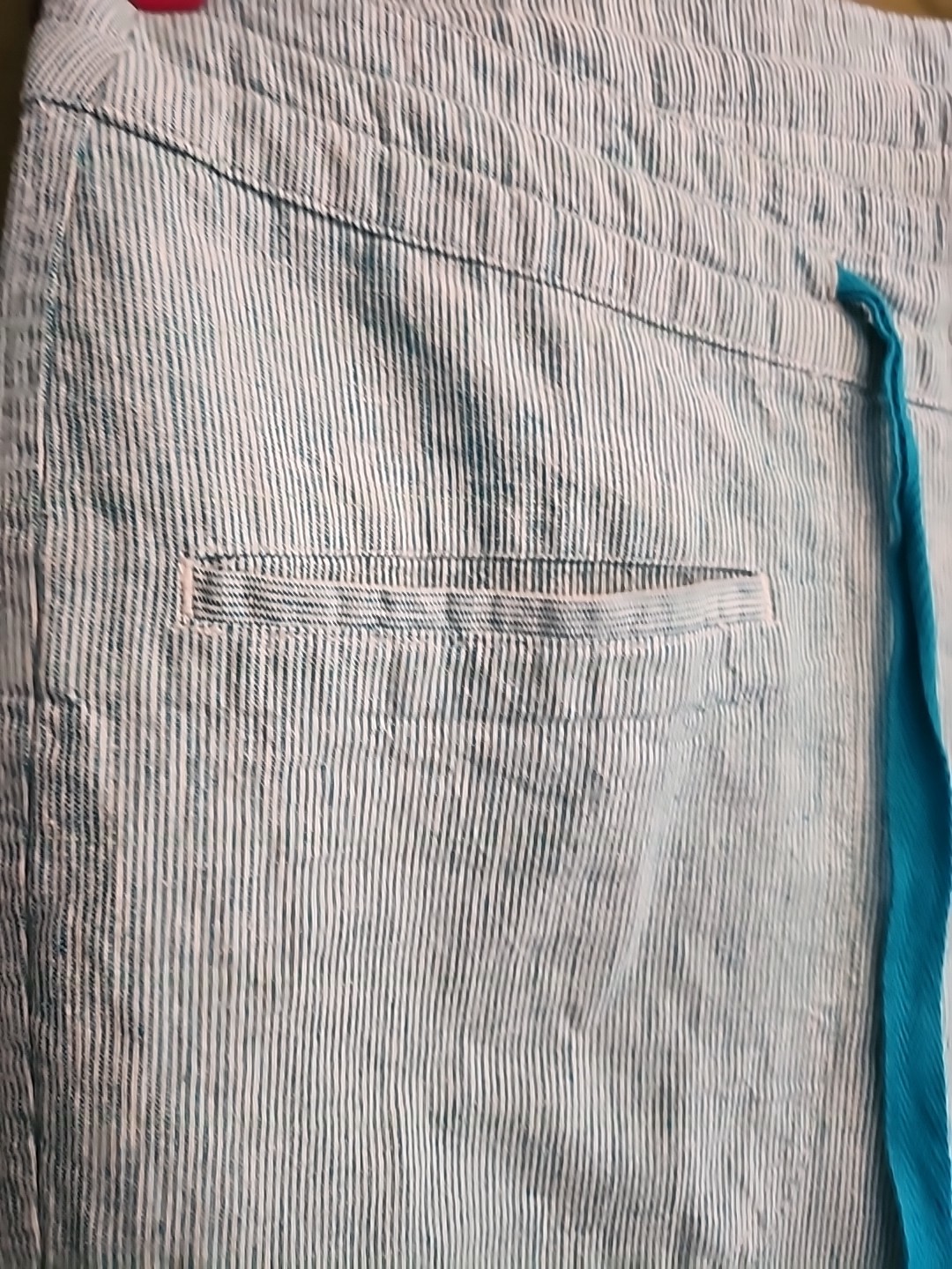 Freedom Trail By Kyodan Aqua White Pinstripe Linen Cotton Pants Womans Small