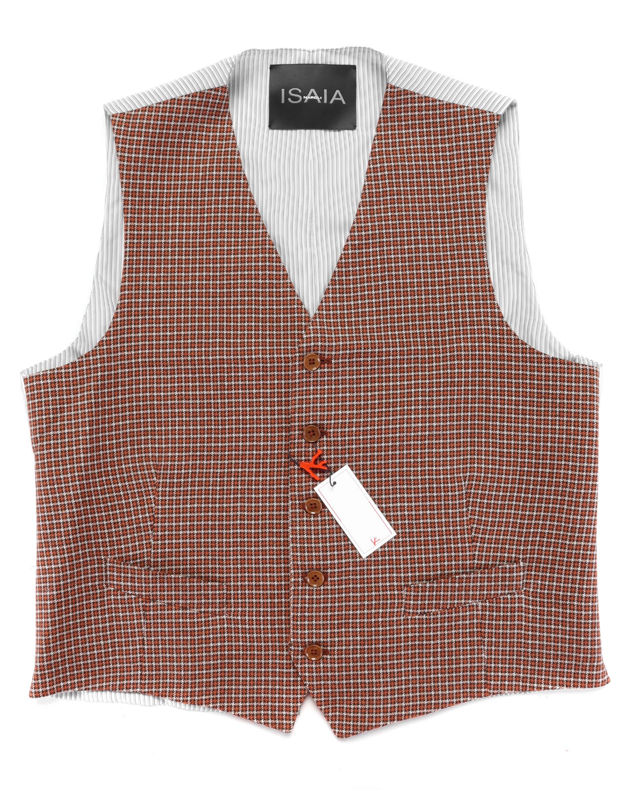 NWT ISAIA Napoli VEST beige brown orange Tweed wool handmade luxury Italy 48
