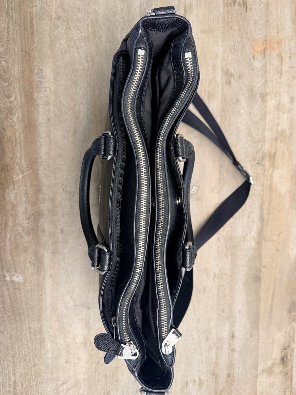 Coach Perry Metropolitan Tote in Black Crossgrain Leather