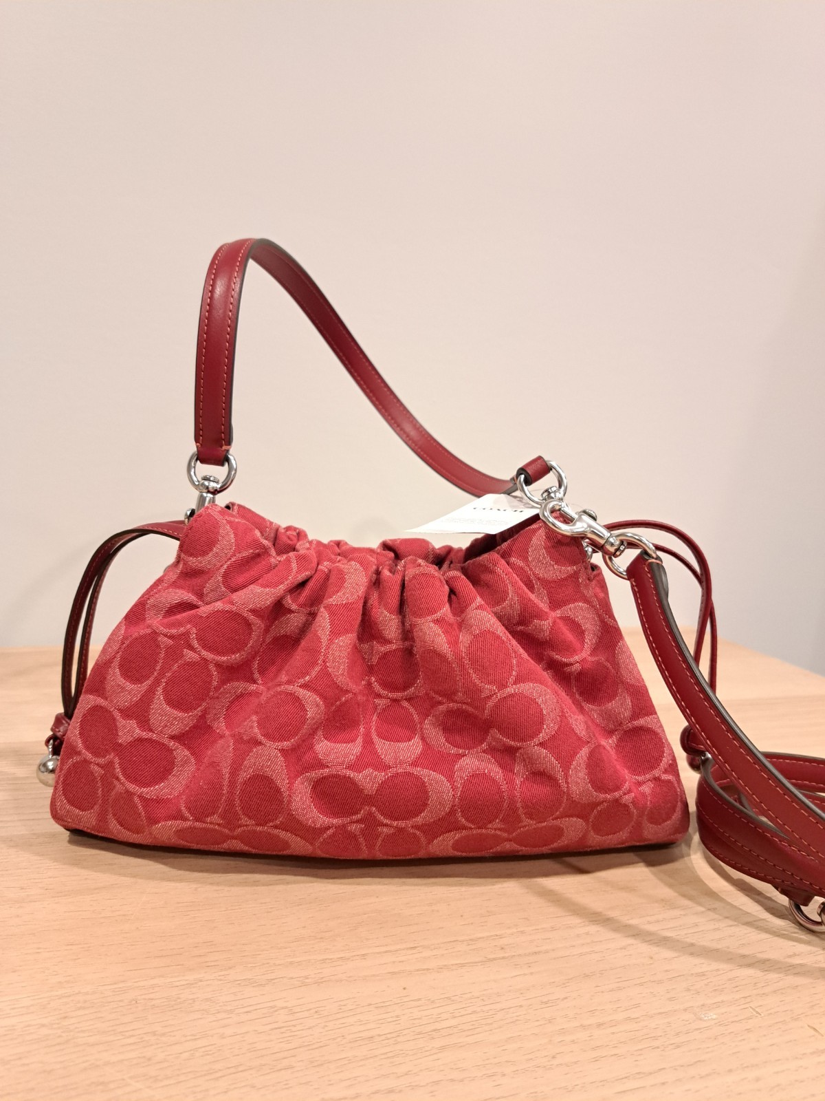 New Authentic Coach Faye Shoulder Bag Signature Logo C Denim CDB93 Silver Red