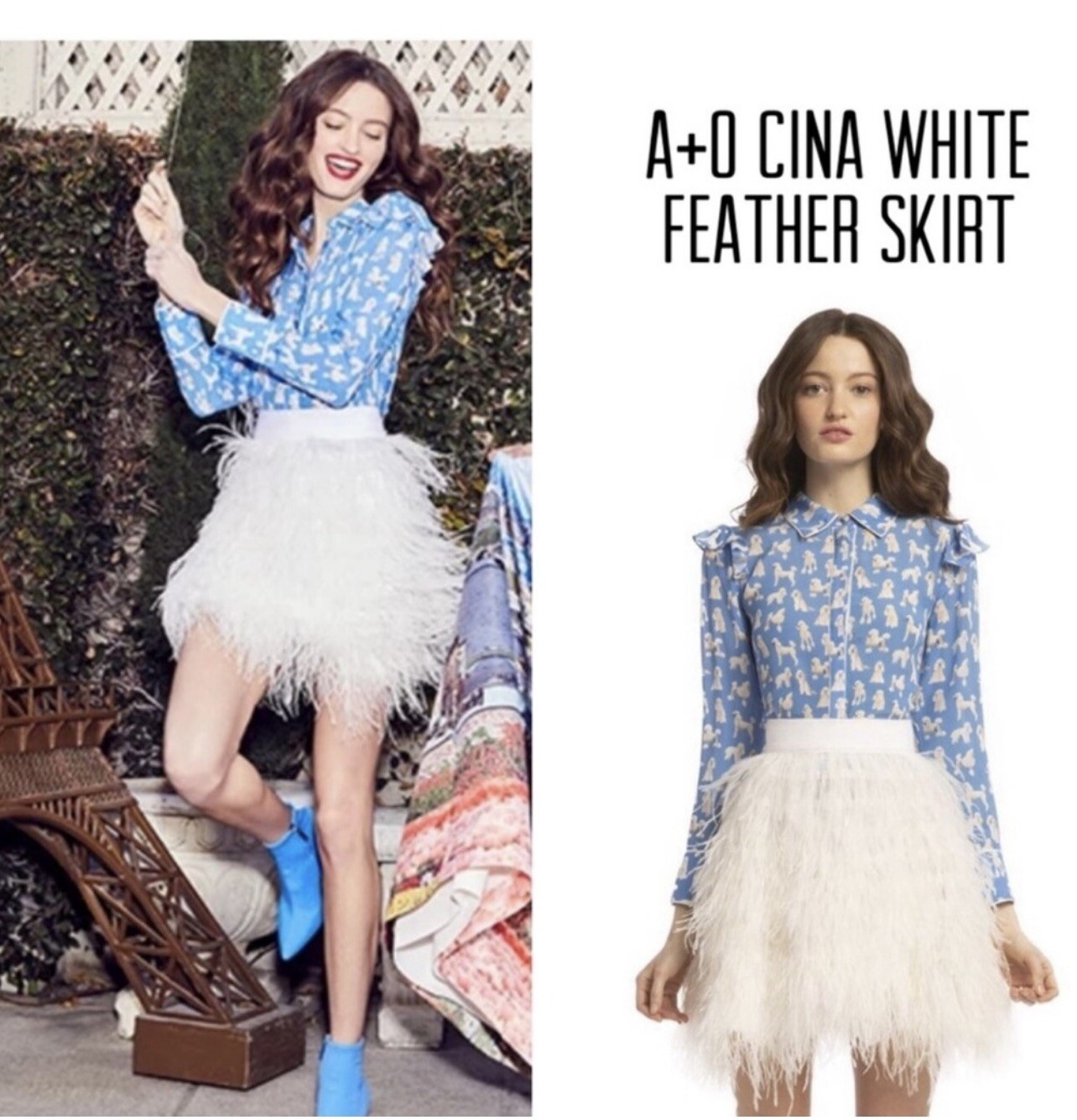 ALICE + OLIVIA Bloomingdales Cina Feather White Mini Skirt Size 0
