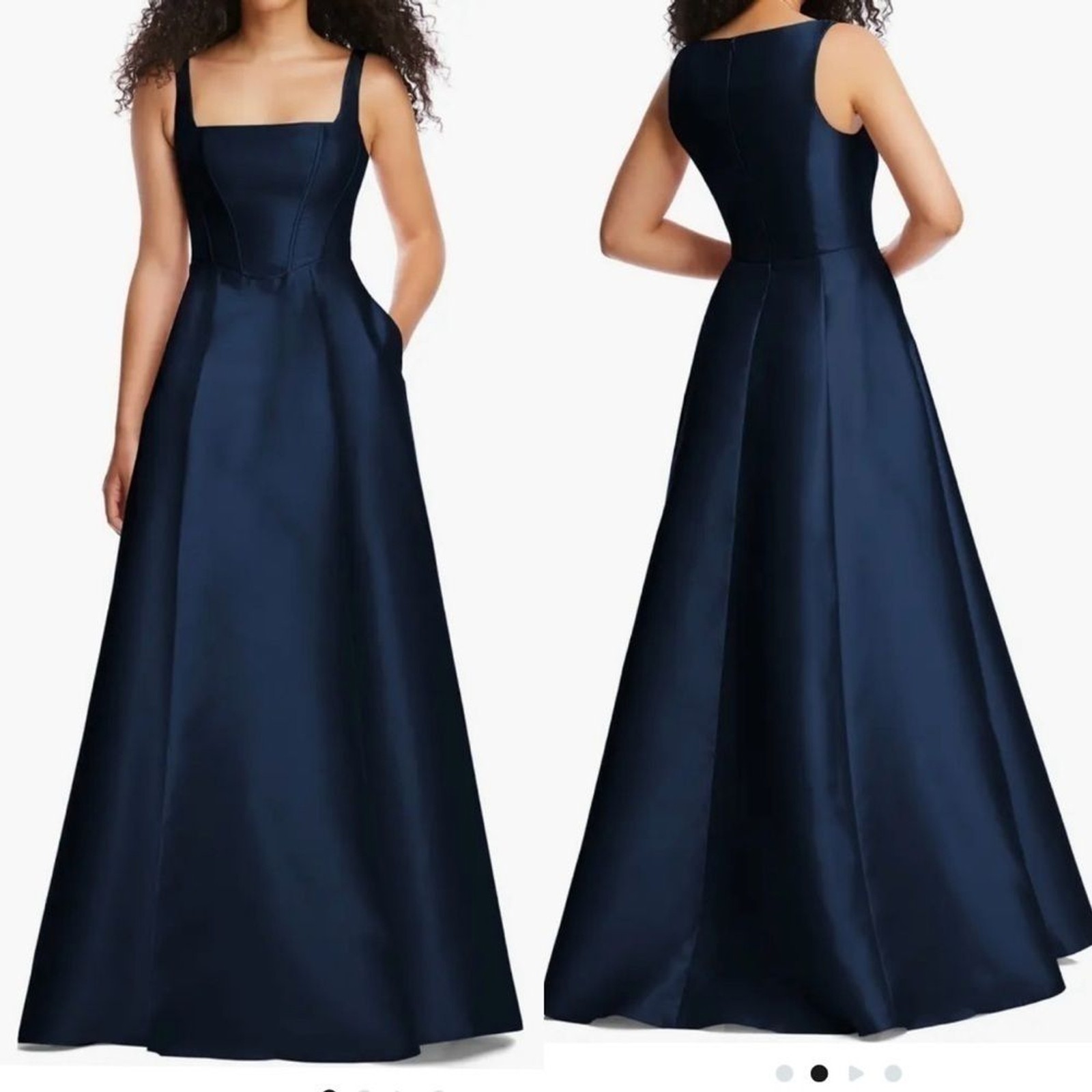 NWOT Alfred Sung Corset Satin navy maxi square neck Gown size 6