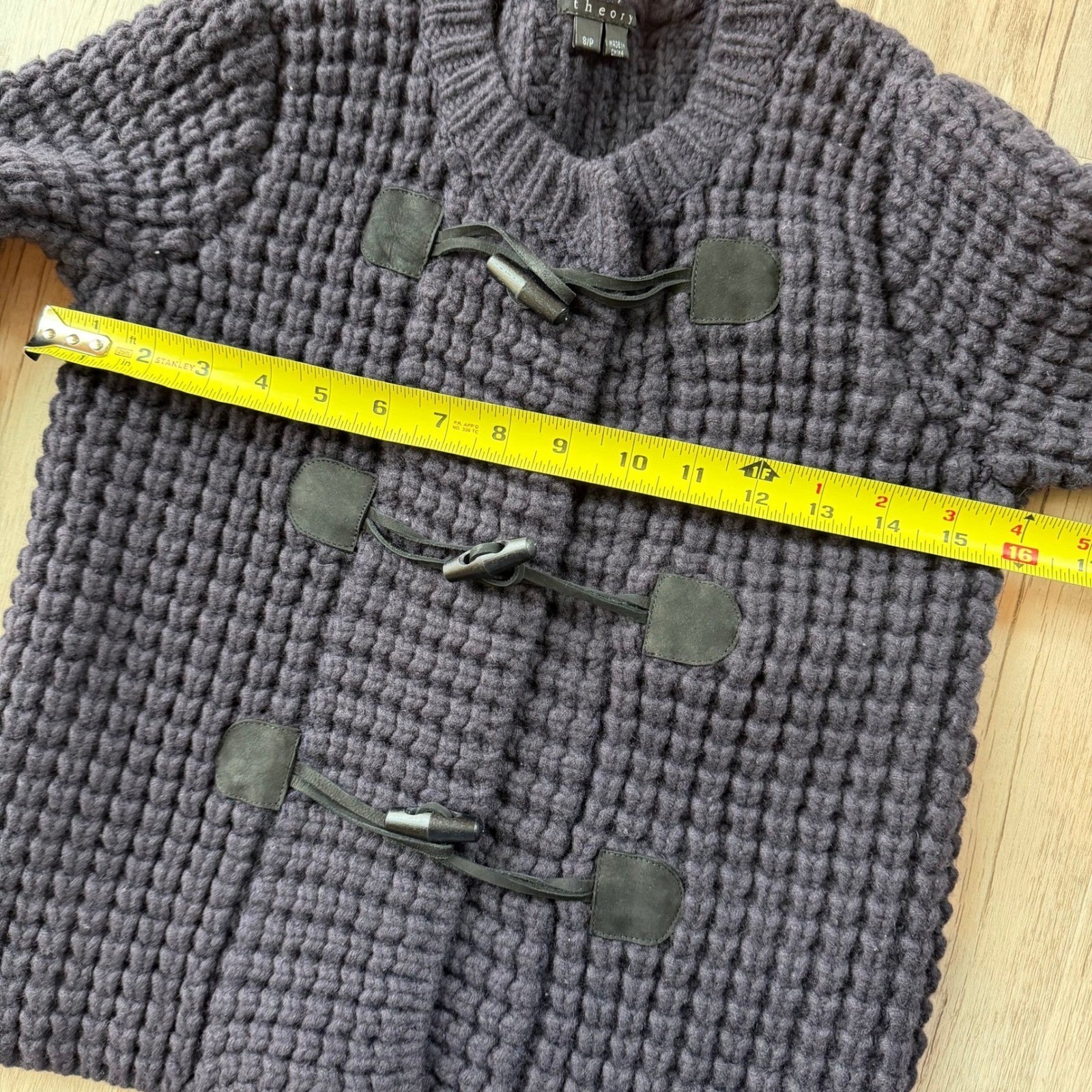 Theory Navy Wool Cashmere Chunky Waffle Knit Toggle Cardigan Women’s S/P