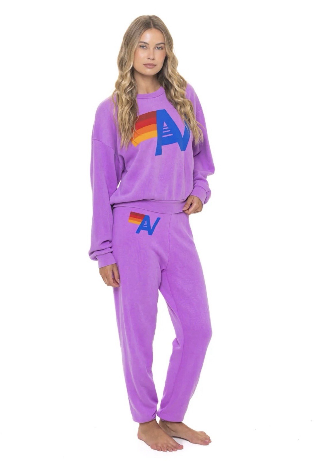Aviator Nation BARELY WORN Logo Relax Crew Neck Sweatshirt- Neon Purple size XS